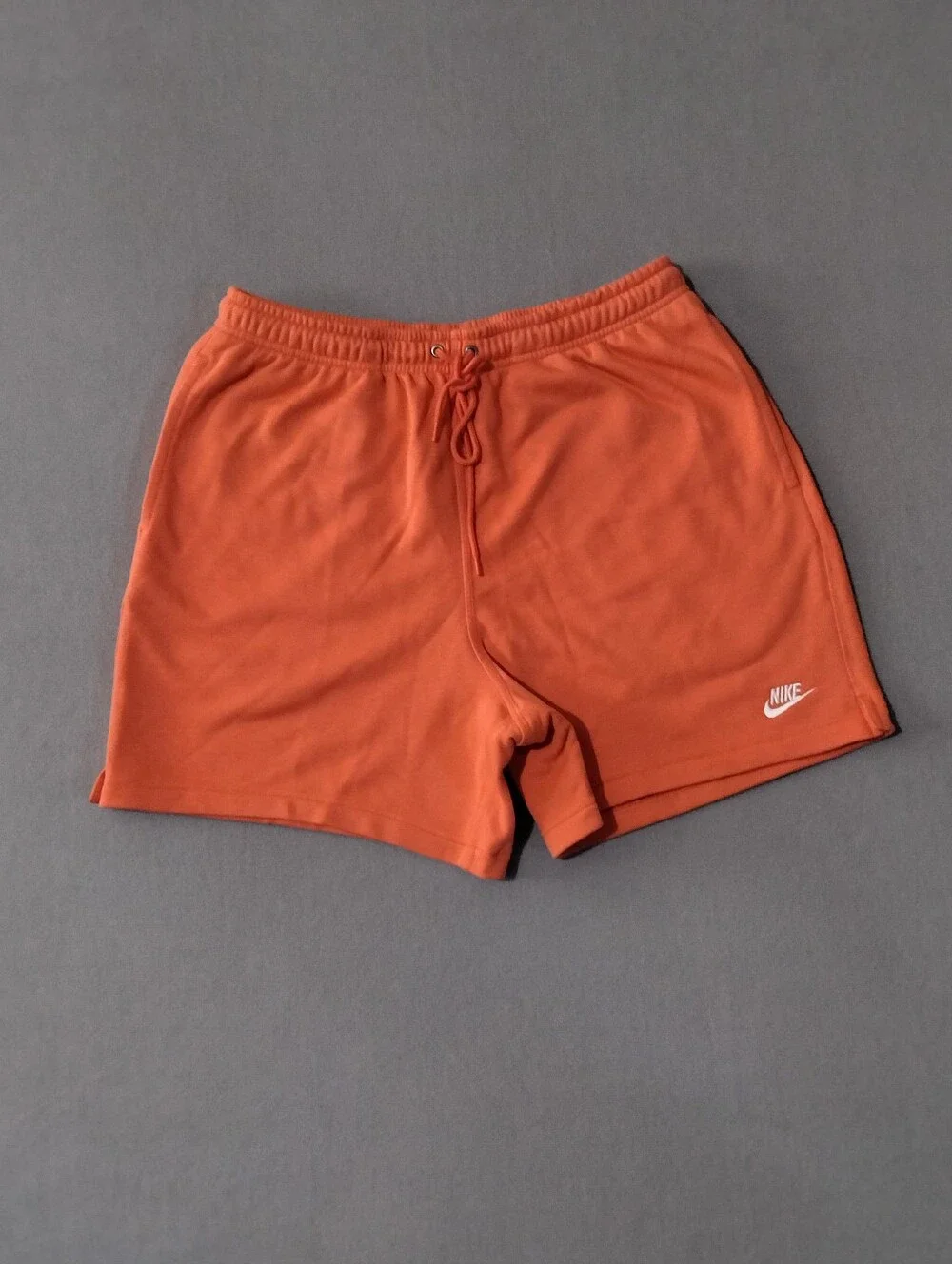 Nike Club French Terry Flow Cloth Shorts Orange Swoosh Logo Mens Size Medium NWT